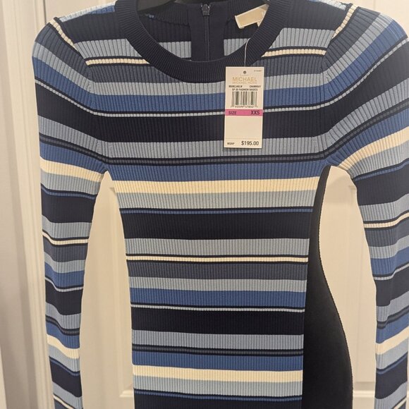 NEW! Michael Kors Color Block Striped long sleeve midi dress XXS - Picture 1 of 6